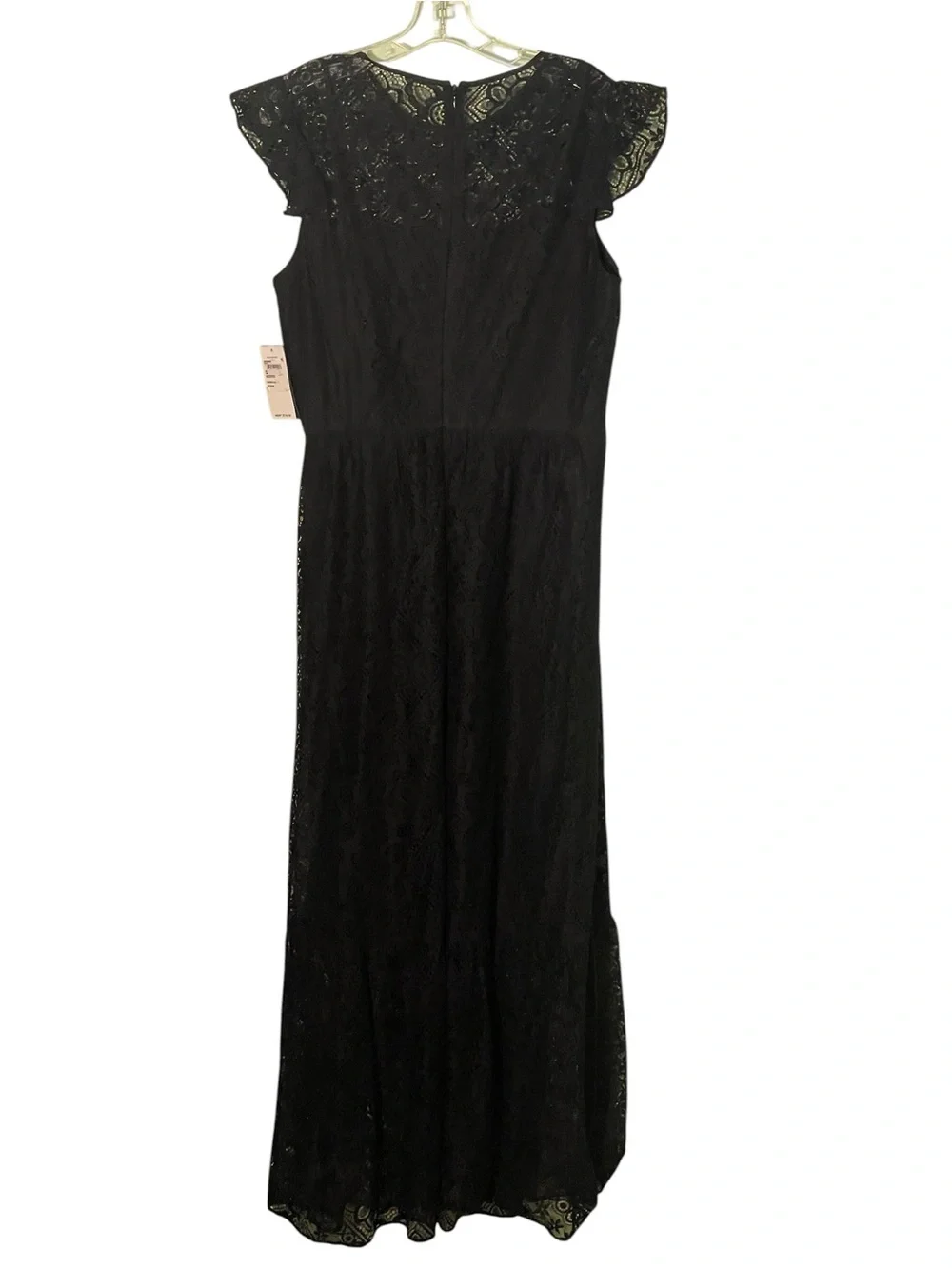 NWT-Lauren Ralph Lauren black lace maxi with flutter sleeves. Size 12. - Picture 3 of 10